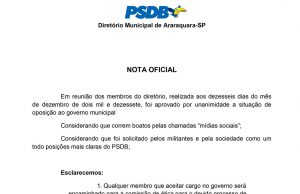 nota oficial PSDB Araraquara