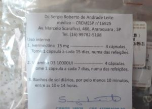 Receita do "kit covid", que seria distribuído na periferia de Araraquara