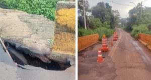 Ponte dos Machados cede um pouco mais e Defesa Civil desafia a sorte