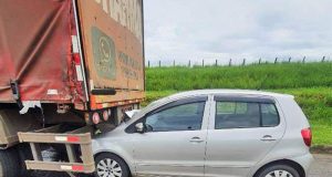 Homem entra com Fox na traseira de caminhão na Rodovia Washington Luís