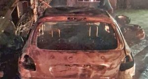 Peugeot desgovernado entra em loja, ‘pega fogo’ e fica destruído pelas chamas