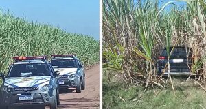 Guarda Civil Municipal encontra veículo levado em assalto, no meio do canavial