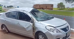 Carro capota na Rodovia Washington Luís e deixa quatro pessoas feridas