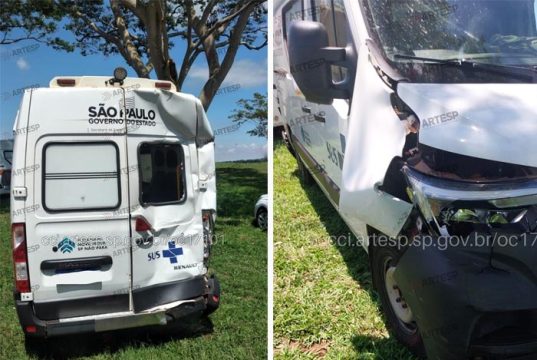 Em acidente na Comandante João Ribeiro de Barros ambulância é prensada por dois veículos