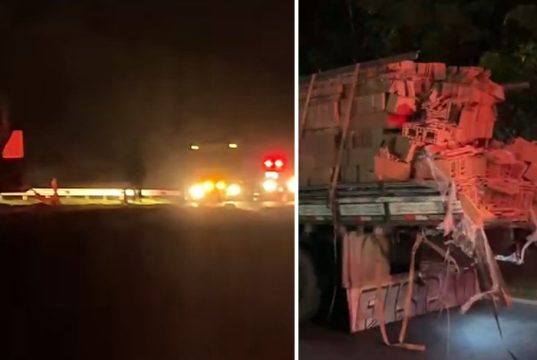 Homem morre após ônibus bater na traseira de caminhão carregado com tijolos no pedágio em Araraquara